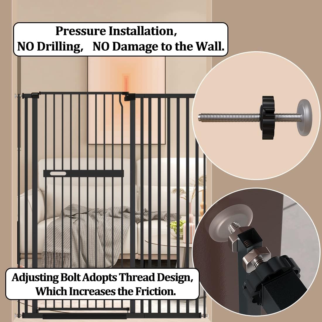 FairyBaby 55"/61" Extra Tall Cat Gate with Narrow Bar Spacing