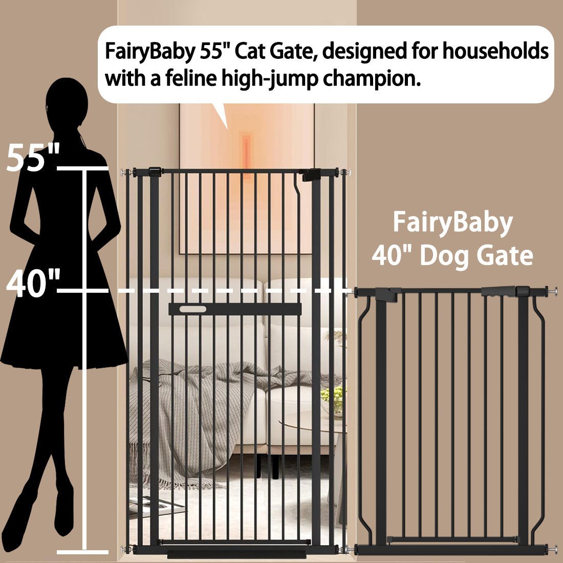 FairyBaby 55"/61" Extra Tall Cat Gate with Narrow Bar Spacing