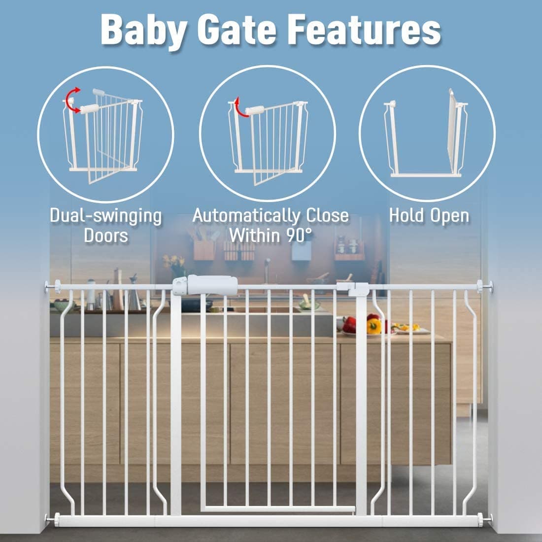 FairyBaby Extra Wide Baby Gate, Easy Install Extra Security, Sizes from 24" to 109" Available